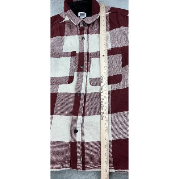 H&M Shacket Jacket Mens Medium Red Beige Buffalo Plaid Flannel Quilted Lined - Picture 6 of 12